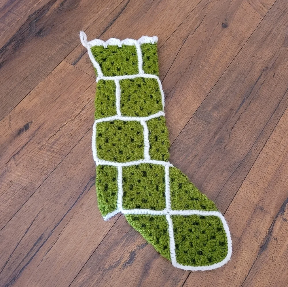 Vintage 70's‎ Christmas Granny Square Handmade Stockings Set of 2